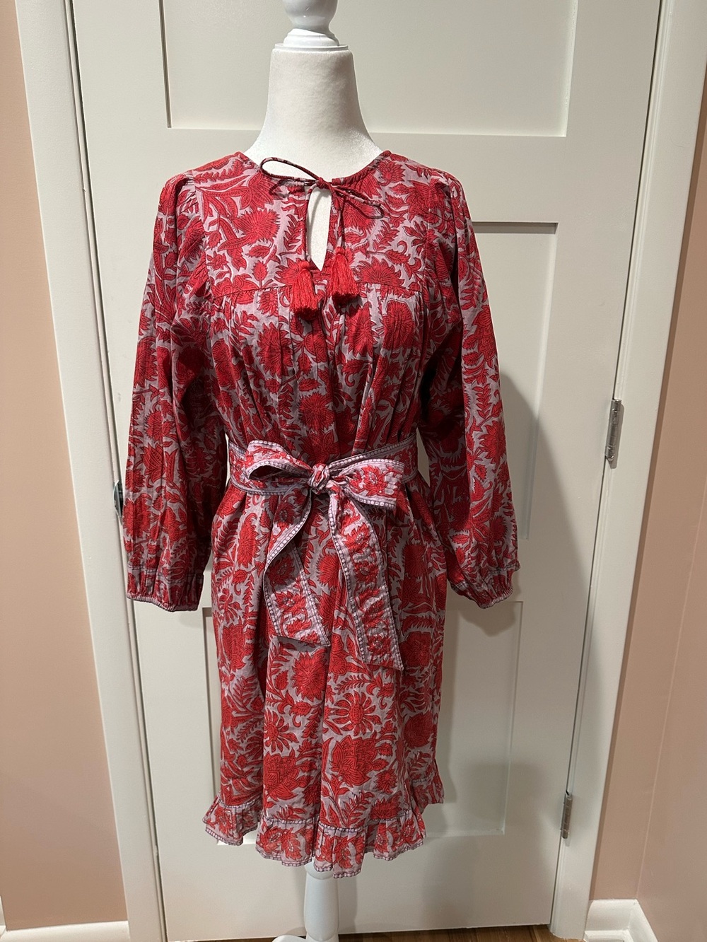 Cleobella size S organic cotton red on lavender block print mini dress